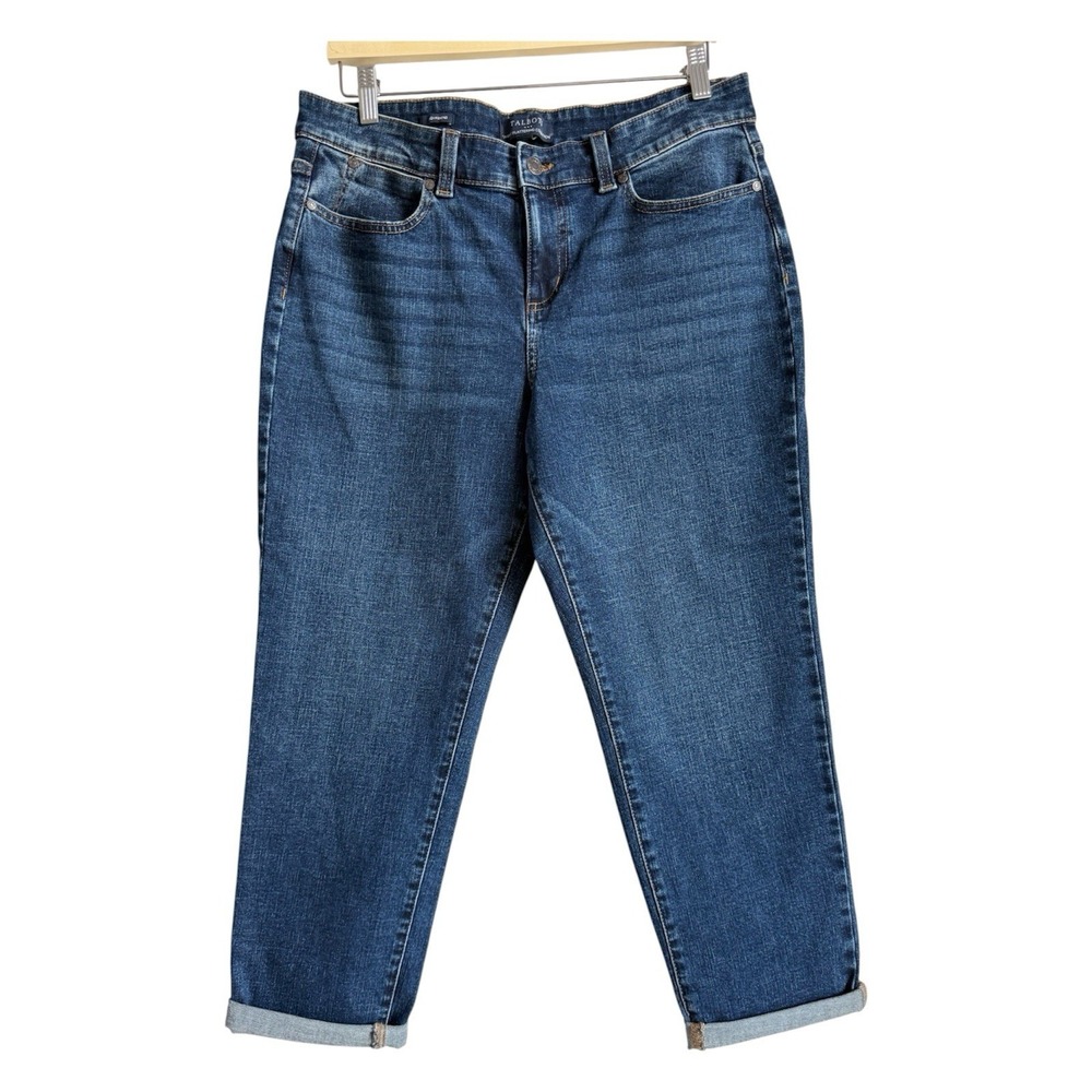 Talbots Simply Flattering Boyfriend Jeans Cuffed Crop Blue Denim Womens Size 12P